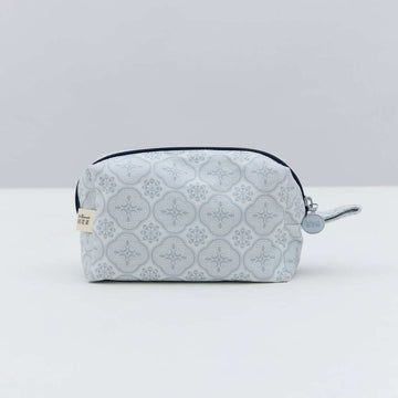 印花楽 長方形ポーチ ファスナー付き レトロ窓ガラス柄 グレイッシュブルー｜拉鏈長方收納包 玻璃海棠 寧靜灰藍