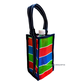 台湾製 漁師網 ナイロンドリンクバッグ（水筒カバー・水筒ホルダー）手提げタイプ ネイビーブルー｜茄芷袋飲料袋 海軍藍 手提式