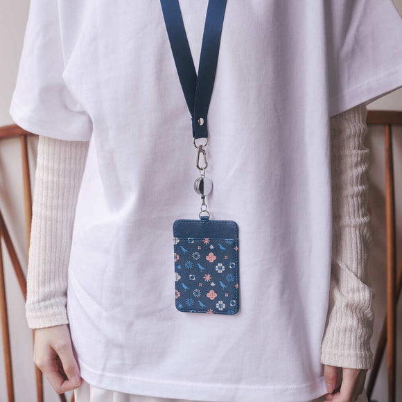 印花楽 リール付きパスケース クラシック柄 落ち着きブルー｜伸縮證件套 經典花色 暮光藍