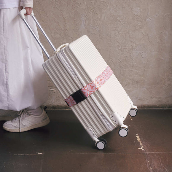 印花楽 スーツケースベルト レトロ窓ガラス柄 朱赤オレンジ｜行李束帶 玻璃海棠 朱橘紅