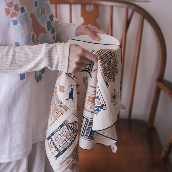 印花楽 吸水ふきん 大稲埕（迪化街） クラシック藍褐色｜吸水茶巾家事布 大稻埕 經典藍褐