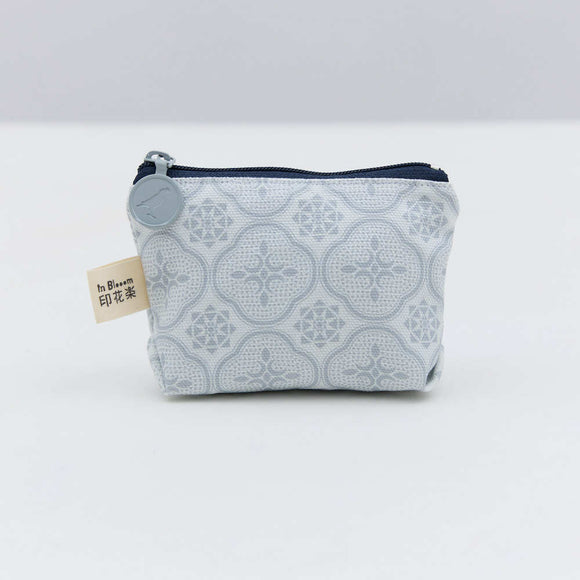 印花楽 小物入れ（ポーチ・コインケース）ファスナー付き レトロ窓ガラス柄 グレイッシュブルー｜小東西拉鏈包 玻璃海棠 寧靜灰藍