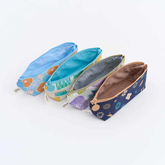 印花楽 ペンケース 鉄窓花タイル ライムオレンジ｜拉鏈筆袋 鐵花窗磚牆 萊姆橙黃