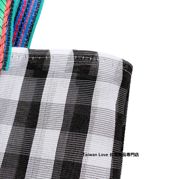 台湾製 チェック柄 モノトーン（ブラック・ホワイト） 漁師網 ナイロンバッグ (茄芷袋) B｜XSサイズ｜黑白格紋（直） 茄芷袋