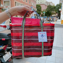 台湾製 ボーダー柄（ブラック・レッド・ホワイト） 漁師網 ナイロンバッグ (茄芷袋)｜Sサイズ｜黑紅白線條款 茄芷袋