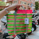 台湾製 ボーダー柄（グリーン・レッド・ホワイト） 漁師網 ナイロンバッグ (茄芷袋)｜Sサイズ｜紅綠白線條款 茄芷袋