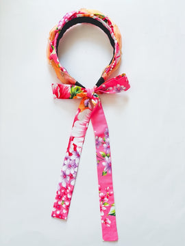 Hakka Rainy 客家花布 パール付きロングリボンカチューシャ｜花布珍珠絲帶髮箍｜台湾花布