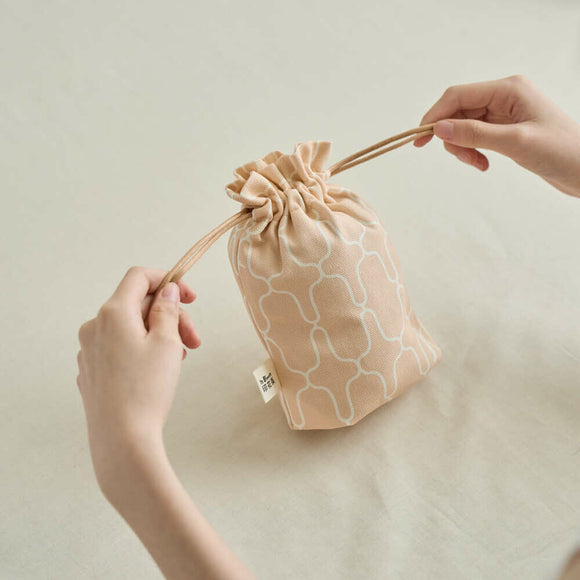 印花楽 巾着ポーチ 鉄窓花5号 コーラルオレンジ｜束口小物袋 鐵花窗5號 珊瑚橘粉