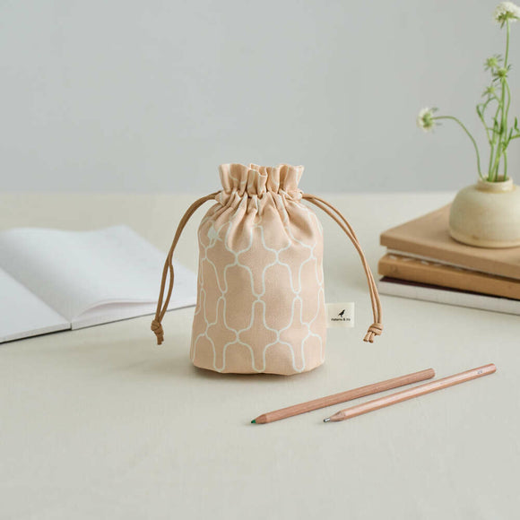 印花楽 巾着ポーチ 鉄窓花5号 コーラルオレンジ｜束口小物袋 鐵花窗5號 珊瑚橘粉