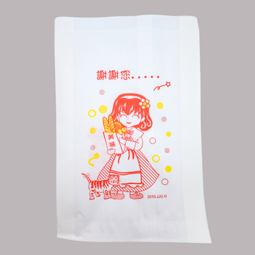 台湾 レトロな耐油紙袋（女の子＋猫柄・揚げ物用） 10枚セット 駄菓子袋｜炸物袋 謝謝您 小女孩與貓咪 防油紙袋 10個入