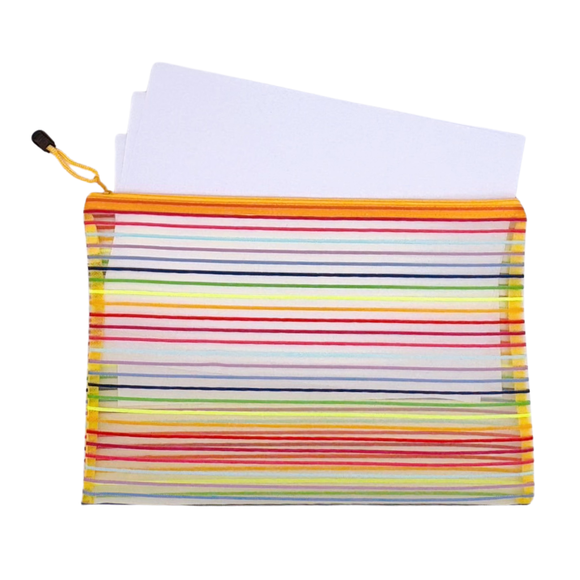 カラーボーダー メッシュポーチ（A4・31.5x23cm）｜橫條紋彩色網格袋（大・A4）