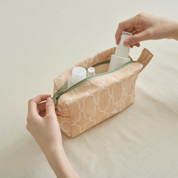 印花楽 長方形ポーチ ファスナー付き 鉄窓花5号 コーラルオレンジ｜拉鏈長方收納包 鐵花窗5號 珊瑚橘粉