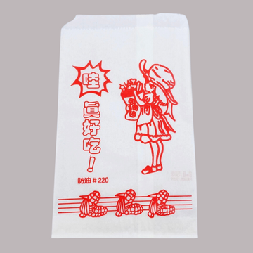 台湾 レトロな耐油紙袋（女の子柄・好吃（ハオチー）・おいしい・揚げ物用） 10枚セット 駄菓子袋｜炸物袋 哇！真好吃 防油紙袋 10個入