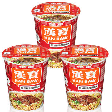 〈3食入〉金車 漢宝 ブラックペッパービーフ風味 カップヌードル｜金車 漢寶 黑胡椒牛肉風味麵｜74gx3