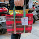 台湾製 ボーダー柄（ブラック・レッド・ホワイト） 漁師網 ナイロンバッグ (茄芷袋) ｜XSサイズ｜黑紅白線條款 茄芷袋