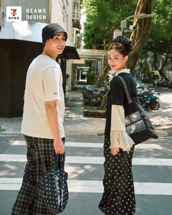 台湾限定 セブンイレブン × BEAMSコラボ BEAMS DESIGN OPENちゃん エコバッグ（ブラック）｜7-11 x BEAMS聯名 BEAMS DESIGN OPEN! 經典頭像背心袋 黑色