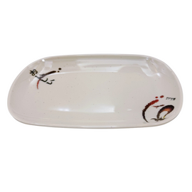 台湾レトロ メラミン製 冷菜用皿 おいしい文字・なす柄｜台灣路邊攤用 美耐皿長方盤 美味・好吃平假名・茄子