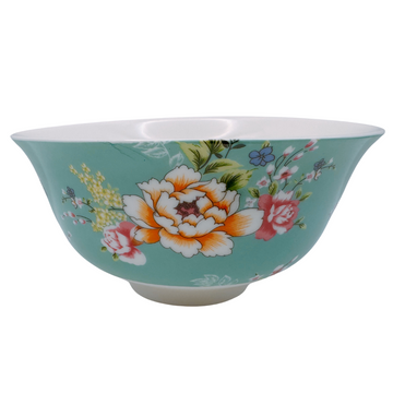 台湾花布（客家花布）柄 食器 飯碗 ブルー｜台灣花布（客家花布）飯碗 藍