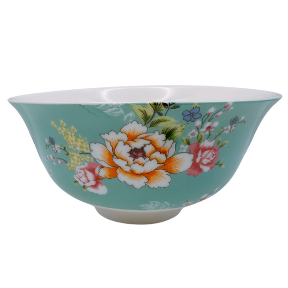 台湾花布（客家花布）柄 食器 飯碗 ブルー｜台灣花布（客家花布）飯碗 藍