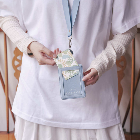 印花楽 リール付きパスケース レトロ窓ガラス柄 グレイッシュブルー｜伸縮證件套 玻璃海棠 寧靜灰藍