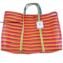 台湾製 ボーダー柄（オレンジ・ブラック・レッド）漁師網 ナイロンバッグ (茄芷袋)｜Mサイズ｜橘黑紅條紋款 茄芷袋