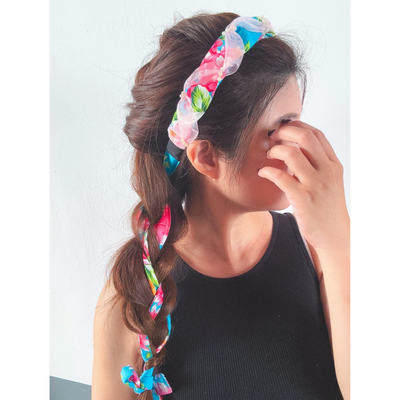 Hakka Rainy 客家花布 パール付きロングリボンカチューシャ｜花布珍珠絲帶髮箍｜台湾花布