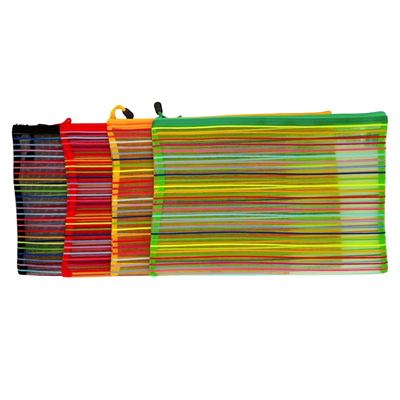 カラーボーダー メッシュポーチ（A4・31.5x23cm）｜橫條紋彩色網格袋（大・A4）