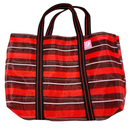 Taiwan Love オリジナル ボーダー柄（ブラック・レッド・ホワイト） 台湾漁師網バッグ ナイロンバッグ (茄芷袋) 台湾製｜小さめMサイズ（4号）｜コットン布持ち手タイプ｜Taiwan Love 黑紅白線條款 茄芷袋 4號