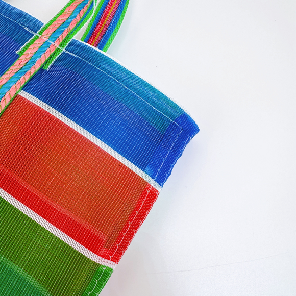 台湾製 漁師網 ナイロンバッグ (茄芷袋) 台湾カラー ボーダー｜Sサイズ｜經典款 茄芷袋（橫條）2号
