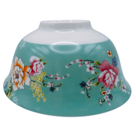 台湾花布（客家花布）柄 食器 飯碗 ブルー｜台灣花布（客家花布）飯碗 藍