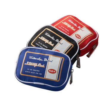 レトロ可愛い 台湾 利百代 スタンプ台柄 ポーチ（コインケース）カラー：青・赤・黒｜利百代 印台零錢包（藍・紅・黑）