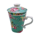 台湾花布（客家花布）柄 茶具 マグカップ（茶こし付き） ブルー｜台灣花布（客家花布）三件式馬克杯（240ml.） 藍