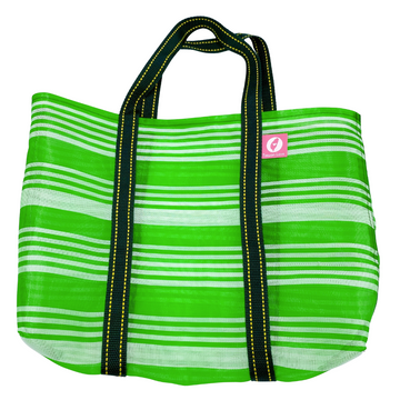 Taiwan Love オリジナル グリーン 台湾漁師網バッグ ナイロンバッグ (茄芷袋) 台湾製｜小さめMサイズ（4号）｜コットン布持ち手タイプ｜Taiwan Love 綠色白線款 茄芷袋 4號