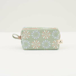 印花楽 長方形ポーチ ファスナー付き 黒鳥サークル柄 春のガーデングリーン｜拉鏈長方收納包 烏秋圈圈 春綠花園