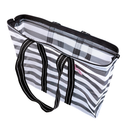 Taiwan Love オリジナル モノトーンボーダー（ブラック・グレー） 台湾漁師網バッグ ナイロンバッグ (茄芷袋) 台湾製｜小さめMサイズ（4号）｜ファスナー付きショルダーストラップタイプ｜Taiwan Love 黑白條紋 肩背拉鍊茄芷袋 4號