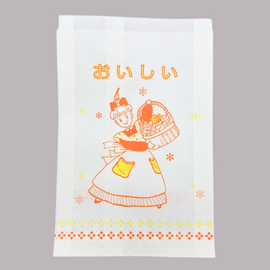 台湾 レトロな耐油紙袋（女の子柄・おいしい・日本語・揚げ物用） 10枚セット 駄菓子袋｜炸物袋 防油紙袋 10個入