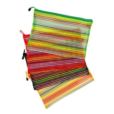 カラーボーダー メッシュポーチ（A4・31.5x23cm）｜橫條紋彩色網格袋（大・A4）