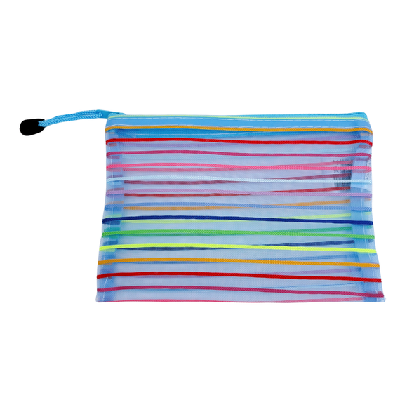 カラーボーダー メッシュポーチ（19x13.5cm）｜橫條紋彩色網格袋（19x13.5cm）