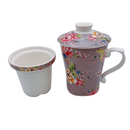 台湾花布（客家花布）柄 茶具 マグカップ（茶こし付き） ラベンダー｜台灣花布（客家花布）三件式馬克杯（240ml） 紫