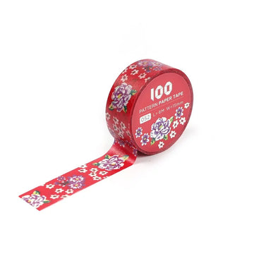 マスキングテープ 台湾花布（客家花布） パターン（赤）｜台灣特色紙膠帶 客家花布（紅）15mm x 6m