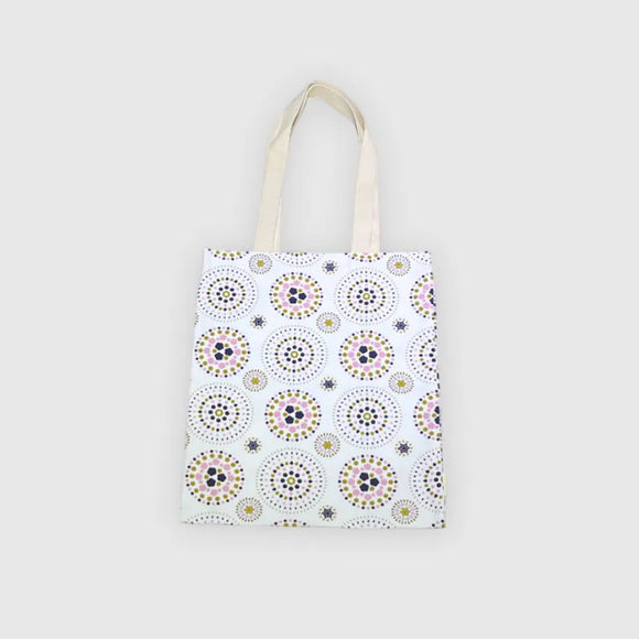 印花楽 布製トートバッグ 花火 繁花紫（はんかむらさき）｜花布小書袋 煙火 繁花紫