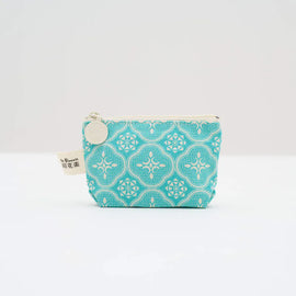 印花楽 小物入れ（ポーチ・コインケース）ファスナー付き レトロ窓ガラス柄 アイスブルーグリーン｜小東西拉鏈包 玻璃海棠 冰晶藍綠
