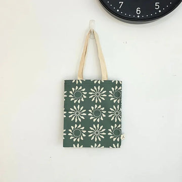 印花楽 布製トートバッグ 黒鳥サークル柄 マガモグリーン｜花布小書袋 烏秋圈圈 水鴨綠色