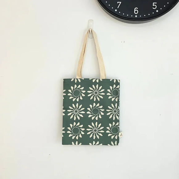 印花楽 布製トートバッグ 黒鳥サークル柄 マガモグリーン｜花布小書袋 烏秋圈圈 水鴨綠色