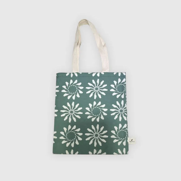 印花楽 布製トートバッグ 黒鳥サークル柄 マガモグリーン｜花布小書袋 烏秋圈圈 水鴨綠色