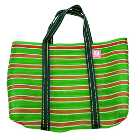 Taiwan Love オリジナル ボーダー柄（グリーン・レッド・ホワイト）台湾漁師網バッグ ナイロンバッグ (茄芷袋) 台湾製｜小さめMサイズ（4号）｜コットン布持ち手タイプ｜Taiwan Love 紅綠白線條款 茄芷袋 4號