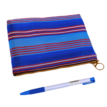 台湾漁師網バッグ地 仕切り付マルチポーチ ブルーボーダー｜茄芷袋拉鍊包 藍色線條（本体・ファスナーの色はランダム出荷）※ご購入の場合、色の原因で返品・交換は対応不可