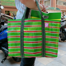 Taiwan Love オリジナル ボーダー柄（グリーン・レッド・ホワイト）台湾漁師網バッグ ナイロンバッグ (茄芷袋) 台湾製｜小さめMサイズ（4号）｜コットン布持ち手タイプ｜Taiwan Love 紅綠白線條款 茄芷袋 4號