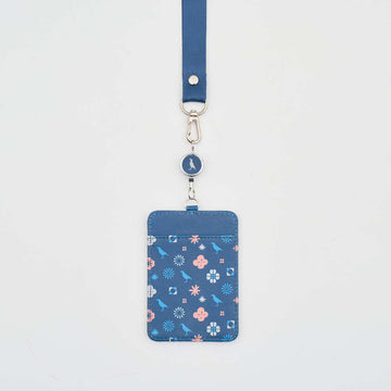 印花楽 リール付きパスケース クラシック柄 落ち着きブルー｜伸縮證件套 經典花色 暮光藍
