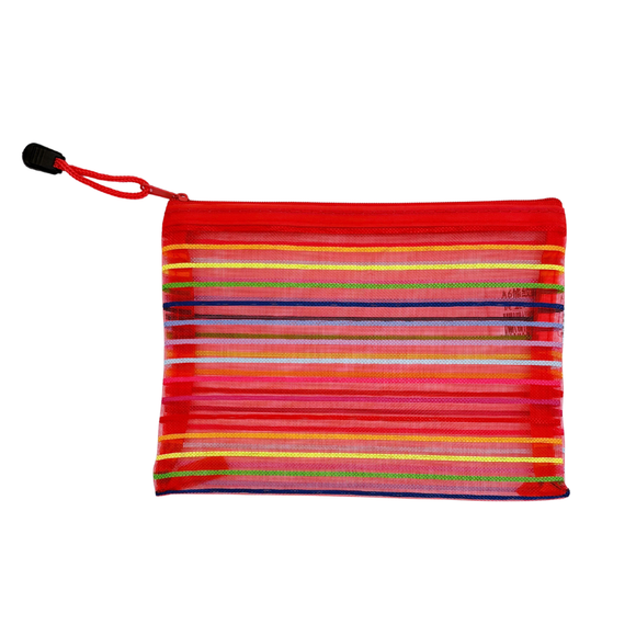 カラーボーダー メッシュポーチ（19x13.5cm）｜橫條紋彩色網格袋